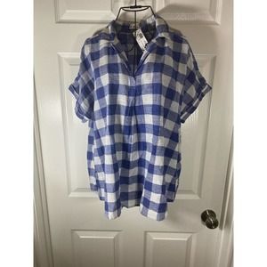 From designer DASH- NAVY BLUE AND WHITE BUFFALO CHECK BLOUSE.